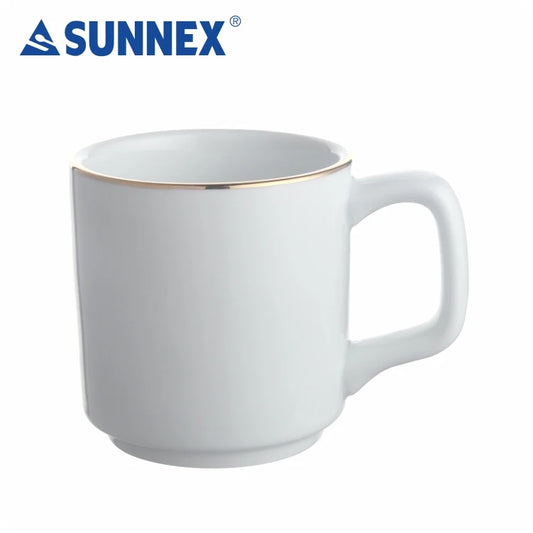JMT-257290 Hand-Painted Gold Rim White Porcelain Mug - 8x8.5 cm for Catering and Daily Use