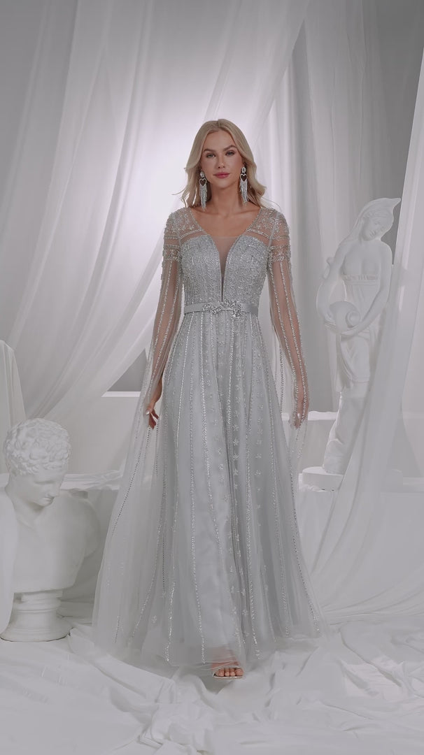 JMT-047754 Elegant Silver Evening Dress for Women - Classy and Timeless Design
